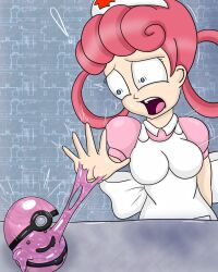  ditto femsub hat latexity nintendo nurse nurse_joy pink_hair pokeball pokemon pokemon_(anime) slime  rating:questionable score: user:captaincorruption
