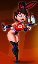 14-bis absurdres boots breasts brown_hair bunny_ears bunnysuit cleavage dazed disney earrings elastigirl fake_animal_ears female_only femsub gloves glowing happy_trance helen_parr high_heels jewelry knee-high_boots large_breasts latex lipstick milf opera_gloves short_hair super_hero the_incredibles tray waitress western whitewash_eyes rating:Questionable score:126 user:daveyboysmith9