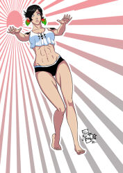 abs bare_legs barefoot black_hair breasts expressionless feet femsub large_breasts legs midriff muscle_girl original short_hair short_shorts shorts tank_top whitewash_eyes zombie_walk rating:Questionable score:26 user:hypno