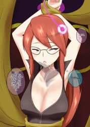 arms_above_head bondage breasts brown_eyes cleavage dialogue drool female_only femsub glasses hard_translated large_breasts lorelei na_shacho nintendo pendulum pokemon pokemon_(creature) pokemon_firered_and_leafgreen red_hair text translated rating:Questionable score:23 user:Zyfire