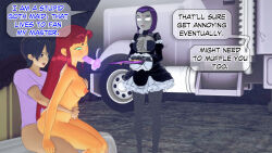 3d black_hair bottomless breast_grab breasts clothed dc_comics dialogue dogdog empty_eyes english_text expressionless femsub goth green_eyes grey_eyes grey_skin groping maid maledom mantra multiple_girls multiple_subs nipples nude purple_hair raven red_hair sex starfire text topless vaginal white_eyes whitewash_eyes rating:Explicit score:4 user:Bootyhunter69