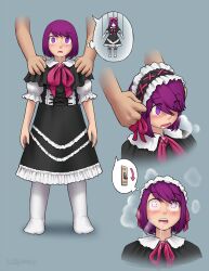 blush comic dollification drool empty_eyes expressionless feet femsub loli original purple_hair short_hair sleepymaid socks standing standing_at_attention text thought_bubble western whitewash_eyes rating:Safe score:110 user:Mindwipe