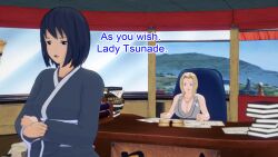 aware black_eyes black_hair blonde_hair brown_eyes clothed dialogue dogdog english_text female_only naruto_(series) shizune text tsunade rating:Safe score:0 user:Bootyhunter69