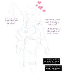 breasts dialogue femsub furry goat_girl happy_trance khreissy large_breasts mantra monochrome open_mouth pendulum sketch smile text toriel_dreemurr undertale rating:Explicit score:81 user:khreis
