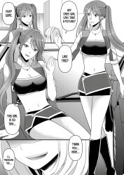 bottomless breasts camera comic dialogue drool empty_eyes femdom femsub greyscale hard_translated kazuha kissing large_breasts long_hair marialite masturbation monochrome nude panties possession skinsuit tagme text topless translated twintails underwear undressing rating:Questionable score:48 user:L12@