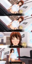 3d absurdres brown_eyes brown_hair comic crop_top custom_maid_3d_2 dialogue earrings empty_eyes expressionless femsub hard_translated jean_skirt kamen_writer_mc midriff reiko_(kamen_writer_mc) text rating:Explicit score:10 user:JustChilling