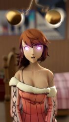 3d amateurthrowaway bed bra brown_hair drool femsub glowing glowing_eyes pendulum persona_(series) persona_3 pocket_watch underwear yukari_takeba rating:questionable score: user:sexyhex