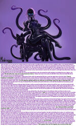  absurdres bondage breasts caption femdom hanging_breasts human_furniture latex malesub manip modeseven sitting tentacles text transformation transgender  rating:explicit score: user:doctorpluto