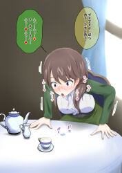 blue_eyes blush brown_hair drool femsub glasses long_hair na_shacho open_mouth original text tongue tongue_out translated rating:Questionable score:13 user:Mattlau04