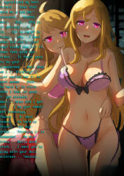 blonde_hair drool female_only femdom femsub glowing glowing_eyes hypnotized_dom manip pink_eyes resisting succubusriza_(manipper) text turning_the_tables very_long_hair yuri rating:Questionable score:291 user:SuccubusRiza