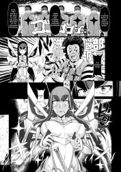 black_hair blush breasts cleavage clothed comic drool erect_nipples femsub gloves greyscale hakueki_shobou happy_trance high_heels kill_la_kill large_breasts long_hair maledom nipples open_mouth opera_gloves pussy pussy_juice satsuki_kiryuuin text thighhighs topless rating:Explicit score:9 user:Systemfailure99