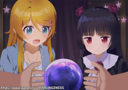 black_hair blonde_hair blue_eyes crystal_ball kirino_kousaka long_hair m.vv open_mouth oreimo red_eyes ruri_gokou rating:safe score: user:mattlau04