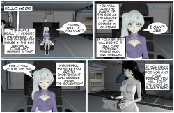 3d absurdres blake_belladonna blue_eyes cat_ears cat_girl collar comic femsub graybot hypnotic_accessory rwby tech_control tepmarmy text weiss_schnee rating:Questionable score:14 user:BlueMonday1984