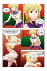 absurdres alexis_rhodes android_18 arm_bands blonde_hair bracelet bracers breasts brown_eyes choker cleavage closed_eyes comic crossover dancing dialogue dragon_ball dragon_ball_z earrings femsub grey_skin happy_trance harem_outfit high_heels hypnotic_dance hypnotized_hypnotist jewelry large_breasts long_hair multiple_girls short_hair text wadevezecha yu-gi-oh! yu-gi-oh!_gx rating:Questionable score:94 user:daveyboysmith9