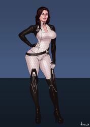 bimbofication bodysuit breasts female_only high_heels long_hair mass_effect miranda_lawson solo vitalis western rating:questionable score: user:bossman