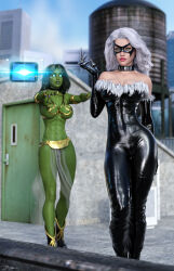 3d absurdres arm_bands bare_shoulders black_cat breasts cleavage collar erect_nipples felicia_hardy female_only femsub green_eyes green_hair green_skin happy_trance harem_outfit jennifer_walters large_breasts marvel_comics see-through she-hulk spiral spiral_eyes super_hero symbol_in_eyes tiangtam western white_hair zombie_walk rating:Questionable score:56 user:daveyboysmith9