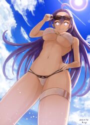 ahoge bikini breasts female_only femsub fire_emblem fire_emblem_path_of_radiance fire_emblem_radiant_dawn glowing glowing_eyes hair_band hand_on_hip happy_trance heart heart_eyes icontrol_(manipper) large_breasts long_hair manip mia_(fire_emblem) navel nintendo purple_hair rei_ryuusaki smile solo sunglasses swimsuit symbol_in_eyes underboob water rating:questionable score: user:icontrol