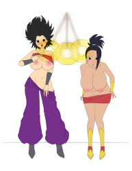 absurdres breasts caulifla dark_skin dragon_ball dragon_ball_super earrings empty_eyes female_only femsub huge_breasts jewelry kale large_breasts multiple_girls multiple_subs navel neo-izayoi open_mouth pendulum pussy topless undressing rating:Explicit score:175 user:DaHypnoman