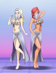 barefoot blonde_hair blush cleavage constance_von_nuvelle dancing empty_eyes female_only femsub fire_emblem fire_emblem_three_houses hairband hapi happy_trance harem_outfit heart_eyes large_breasts looking_at_viewer micro_bikini multiple_girls multiple_subs navel nintendo purple_eyes red_hair shinzu short_hair smile symbol_in_eyes veil rating:Questionable score:27 user:AetherMage