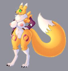 bottomless breasts digimon female_only femsub furry happy_trance iamaneagle kaa_eyes large_breasts nude renamon solo topless rating:explicit score: user:plsignore
