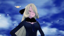 aware blonde_hair closed_eyes clothed cynthia dialogue english_text female_only hair_covering_one_eye mustardsauce pokemon pokemon_(anime) solo text rating:Safe score:0 user:Bootyhunter69