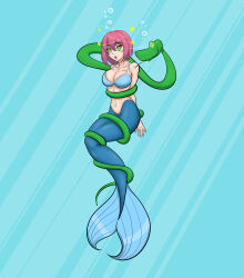 absurdres bikini_top breasts coils dazed femsub fish_girl food_wars! hisako_arato hopee1943 hypnotic_eyes kaa_eyes large_breasts mermaid open_mouth pink_hair short_hair simple_background snake surprised underwater rating:safe score: user:airmanexe