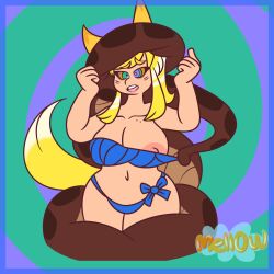  absurdres blonde_hair bow breasts coils disney femsub fox_ears fox_girl fox_tail kaa kaa_eyes large_breasts loincloth maledom mole original ring_eyes snake spiral_background syvahna_(zengo888) the_jungle_book thighs yellow_mellow  rating:questionable score: user:zengo888