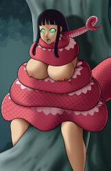 absurdres asphyxiation black_hair bottomless breasts coils female_only femdom femsub hypnotic_eyes kaa_eyes large_breasts marmewa miia_(monster_musume) monster_girl monster_musume naga_girl nico_robin nipples nude one_piece open_mouth short_hair sitting snake snake_girl topless rating:Questionable score:85 user:guiltygearbridget
