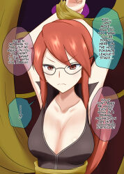 arms_above_head bondage breasts brown_eyes cleavage dialogue female_only femsub glasses hard_translated jynx large_breasts lorelei na_shacho nintendo pokemon pokemon_(creature) pokemon_firered_and_leafgreen red_hair text translated rating:Safe score:93 user:Zyfire