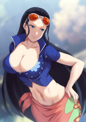 black_hair blue_eyes breasts cleavage female_only femsub haryudanto large_breasts nico_robin one_piece sunglasses tagme rating:Questionable score:61 user:thedude107