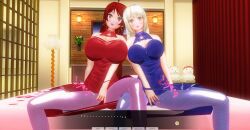 3d breasts chelsea_(mc_trap_town) custom_maid_3d_2 drool empty_eyes expressionless female_only fingering kamen_writer_mc large_breasts masturbation mc_trap_town multiple_girls red_hair rina_(mc_trap_town) spread_legs text yuri rating:Explicit score:3 user:Amazingbrahjr