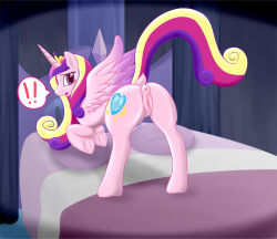 animals_only anus bed blonde_hair blush browned_toast crown female_only femsub hooves horns jewelry long_hair multicolored_hair my_little_pony non-human_feet open_mouth pillow pink_hair princess princess_cadance purple_hair wings rating:Explicit score:4 user:TheGoodShank