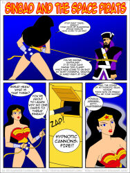 beard before_and_after black_hair bondage breasts captain_sinbad_(dc) comic dc_comics dialogue empty_eyes eyepatch femsub hypnotic_beam hypnotic_gun jimryu large_breasts lasso_of_truth long_hair maledom raygun rope super_hero tech_control text western wonder_woman rating:Questionable score:33 user:hypno