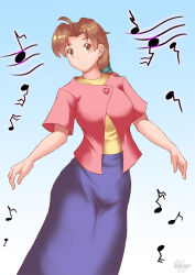breasts brown_hair delia_ketchum female_only glowing gradient_background hadant hypnotic_audio hypnotic_music large_breasts long_hair nintendo pokemon pokemon_(anime) signature simple_background solo rating:Questionable score:17 user:TheGoodShank