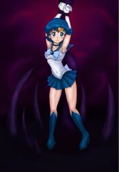 armpits arms_above_head blue_hair bondage breasts choker earrings gloves jewelry opera_gloves rick404 sailor_mercury sailor_moon_(series) short_hair solo tentacles rating:Questionable score:16 user:TheGoodShank