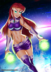 alien alien_girl breasts dc_comics green_eyes haryudanto large_breasts long_hair midriff red_hair starfire super_hero teen_titans thighhighs rating:Questionable score:104 user:TheGoodShank