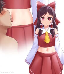 bow brown_hair empty_eyes expressionless femsub glowing hair_ornament long_hair maozi_dan midriff multiple_views navel navel_play red_eyes reimu_hakurei ribbon skirt tongue tongue_out touhou rating:Questionable score:81 user:Transparency_Texture