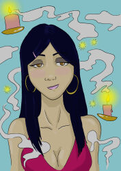 absurdres blue_hair brown_eyes candle earrings faustus female_only femsub flame hypnotic_gas jewelry original smoke rating:Questionable score:25 user:pokemongirl