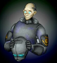 armor bald blue_eyes charles_oduka combine_soldier empty_eyes expressionless gloves glowing glowing_eyes half-life_2 helmet male_only malesub pale_skin simple_background solo text theta-xi valve rating:safe score: user:combine_soldier