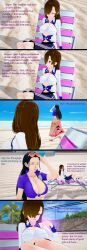 3d absurdres ahoge beach black_hair breasts brown_hair cleavage cyanstargazer english_text evil_smile eyebrows_visible_through_hair female_only femdom femsub glowing huge_breasts hypnotic_hands jacket koikatsu! large_breasts long_hair nico_robin nipples one_piece purple_eyes sandals sequence shorts skirt smile sunglasses text yuri rating:Explicit score:20 user:BugmenotEncore