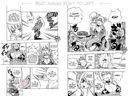 aware bikini_top blonde_hair bondage breasts choker coils comic dialogue fairy_tail femdom femsub greyscale large_breasts lisanna_strauss lucy_heartfilia monochrome monster_girl naga_girl official resisting right_to_left scales short_hair snake_girl text white_hair rating:Safe score:49 user:Thornboi