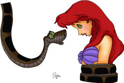 ariel coils disney femsub hypnotic_eyes kaa kaa_eyes lizzidoll long_hair princess red_hair snake the_jungle_book the_little_mermaid rating:questionable score: user:hypno