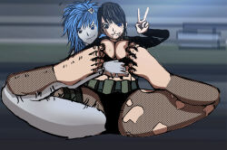 barefoot blue_hair blue_skin body_control breasts brown_hair cleavage comic drool ghost happy_trance heterochromia kimujo_world large_breasts long_hair metal_gear metal_gear_solid_v original possession quiet_(metal_gear) tears v rating:Questionable score:19 user:TheGoodShank
