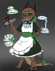  androgynous bow collar crossdressing humor kaa_eyes kobold_boy lapinousmalice maid male_only malesub non-human_feet original solo tail text tray  rating:safe score: user:plsignore