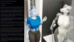 3d assertive_sub aware caption carmen_(thalarynth) dialogue femsub furry multiple_subs original shower smile story text thalarynth_(manipper) wendy_(thalarynth) wet wolf_girl rating:Explicit score:17 user:Thalarynth