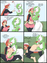absurdres before_and_after blush bottomless breasts comic crop_top drool english_text female_only femdom femsub gardevoir green_eyes green_hair hand_on_another's_cheek happy_trance harmony_(viltai) heart heart_eyes hypnotic_kiss kissing lipstick_mark long_hair monster_girl nintendo nude open_mouth orange_hair original pokeball pokemon pokemon_(creature) pokephilia pussy pussy_juice sex spit_trail symbol_in_eyes text topless viltai_(viltai) yuri zronku rating:Explicit score:388 user:viltai