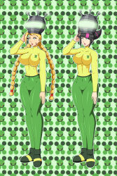 black_hair blonde_hair bodysuit braid brain_injection breasts cammy_white dlobo777 expressionless female_only femsub glowing_eyes green_eyes helmet hypnotic_accessory jimmy_neutron_(series) juri_han large_breasts legs multiple_girls multiple_subs open_mouth saluting scar standing standing_at_attention street_fighter tech_control tight_clothing yolkian rating:Explicit score:31 user:Gryff