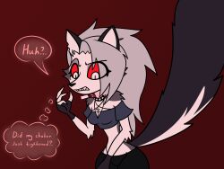 angry clothed collar femsub freemindstuff furry helluva_boss loona_(helluva_boss) magic red_eyes speech_bubble wolf_girl rating:Questionable score:68 user:Freemindstff