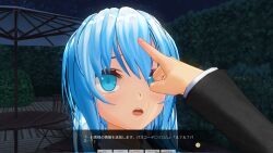 3d absurdres blue_eyes blue_hair custom_maid_3d_2 dialogue femsub finger_to_forehead open_mouth school_uniform surprised swallow774 tech_control text tie translated rating:Safe score:8 user:kegmeg