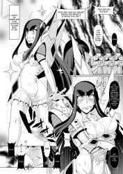 black_hair blush breasts cleavage clothed comic drool erect_nipples femsub gloves greyscale hakueki_shobou happy_trance high_heels kill_la_kill large_breasts long_hair maledom nipples open_mouth opera_gloves pussy pussy_juice satsuki_kiryuuin text thighhighs topless rating:Explicit score:8 user:Systemfailure99